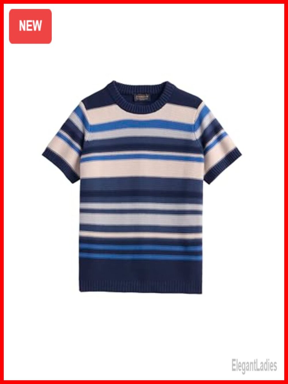Textured Striped 100% Cotton Crewneck Sweater Short Sleeve Pullover